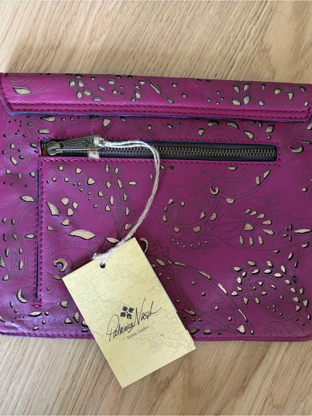Patricia Nash Magenta Laser-Cut Leather Envelope Clutch - Picture 2 of 3